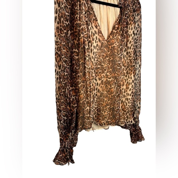 Mechora Womens Chiffon Animal Print Peggy Printed Blouse Brown Size Small - Picture 4 of 10